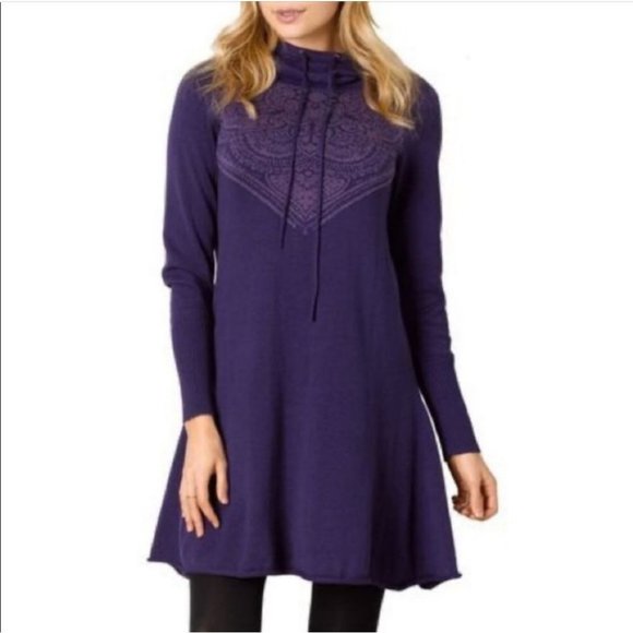 Prana Red Ribbed Mock Neck Long Sleeve Sweater Dress - Picture 3 of 7